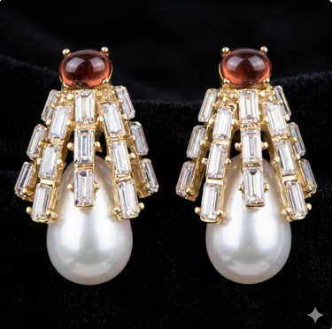 Baguette Crystal & Pearl Drop Earrings