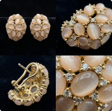 Blush Cat’s Eye Cabochon Cluster Earrings